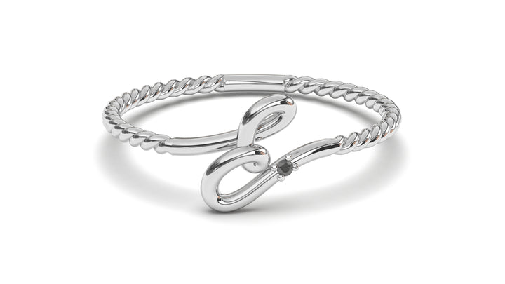 Braid Style Ring with Single Round Black Diamond | Knots Loop II