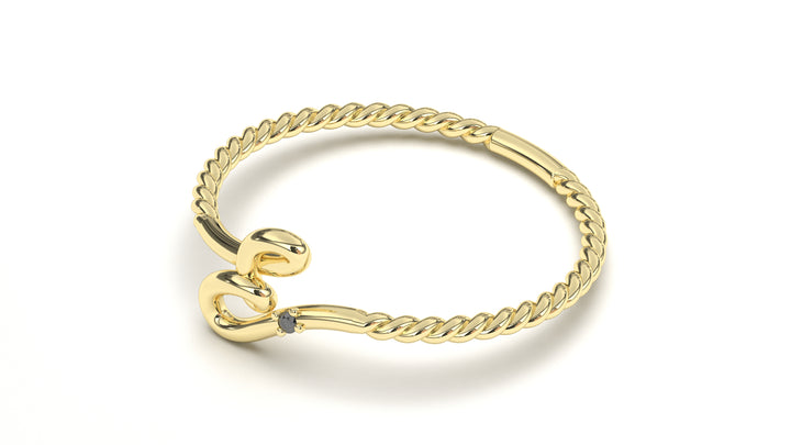 Braid Style Ring with Single Round Black Diamond | Knots Loop II