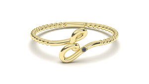 Braid Style Ring with Single Round Black Diamond | Knots Loop II