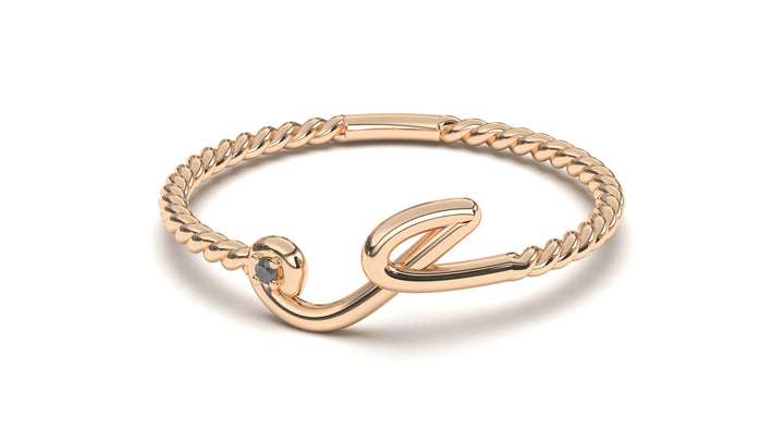 Braid Style Ring with Single Round Black Diamond | Knots Loop III
