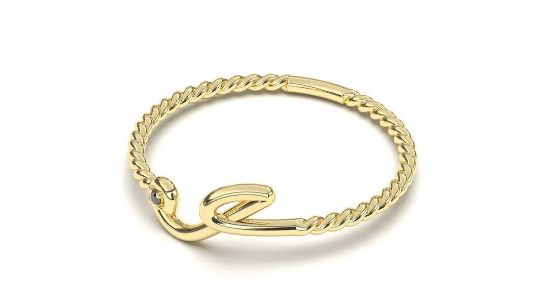 Braid Style Ring with Single Round Black Diamond | Knots Loop III