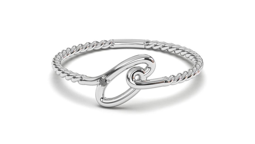 Braid Style Ring with Single Round Black Diamond | Knots Loop IV