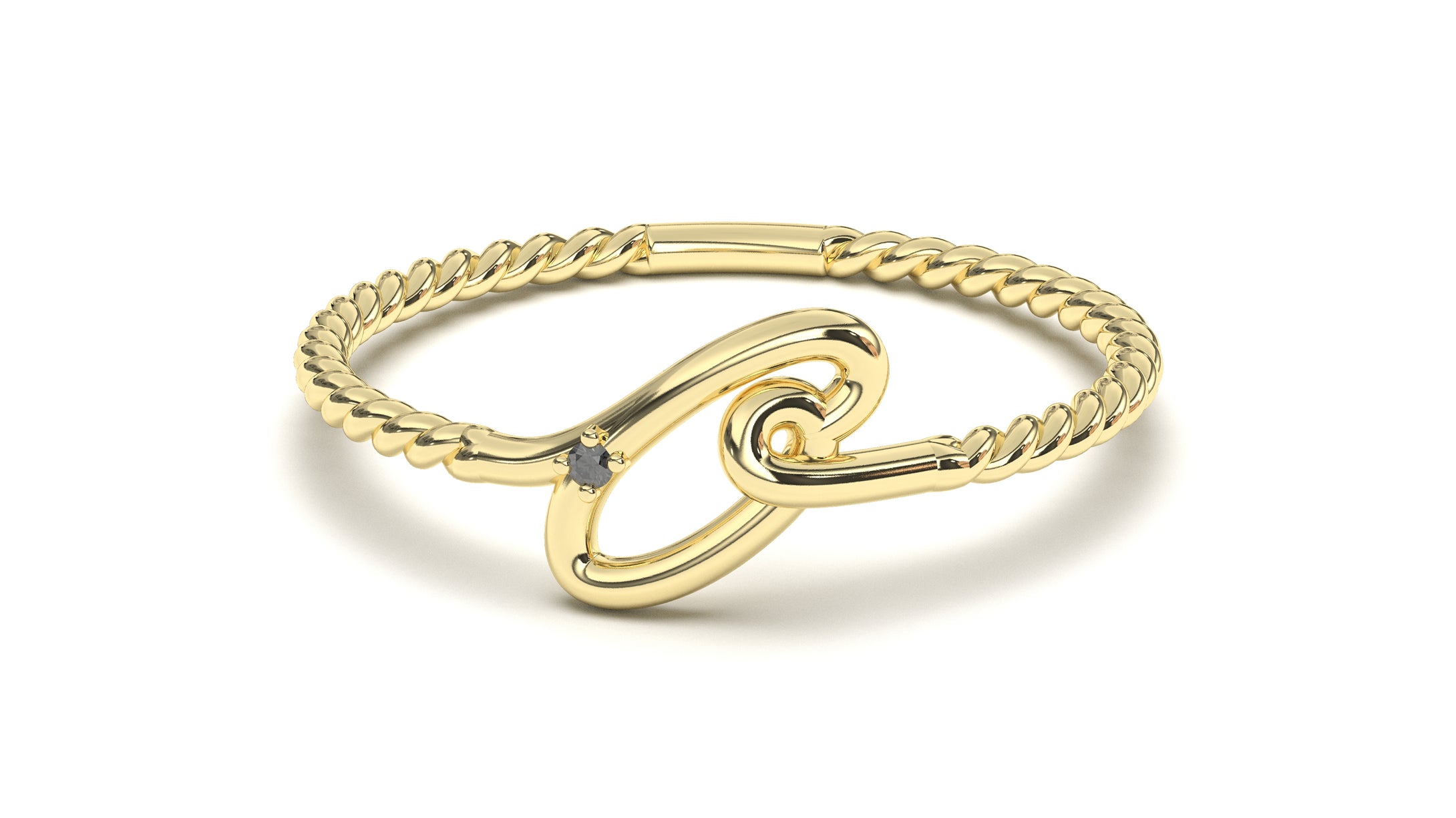 Braid Style Ring with Single Round Black Diamond | Knots Loop IV