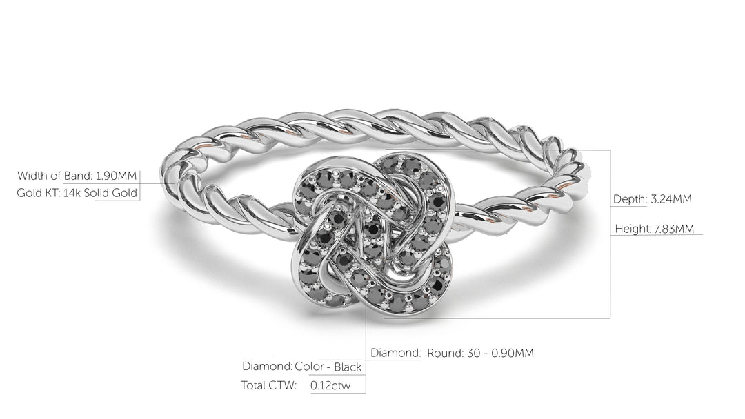 Braid Style Ring Encrusted with Round Black Diamonds | Knots Twist III