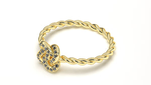 Braid Style Ring Encrusted with Round Black Diamonds | Knots Twist III