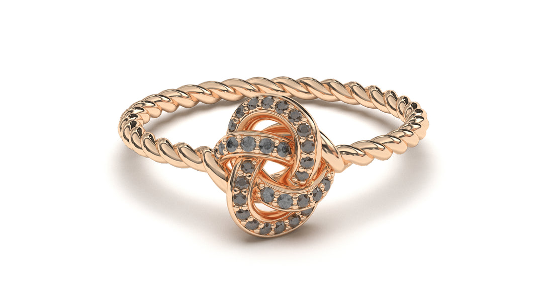 Braid Style Ring Set with Round Black Diamonds | Knots Twist VII