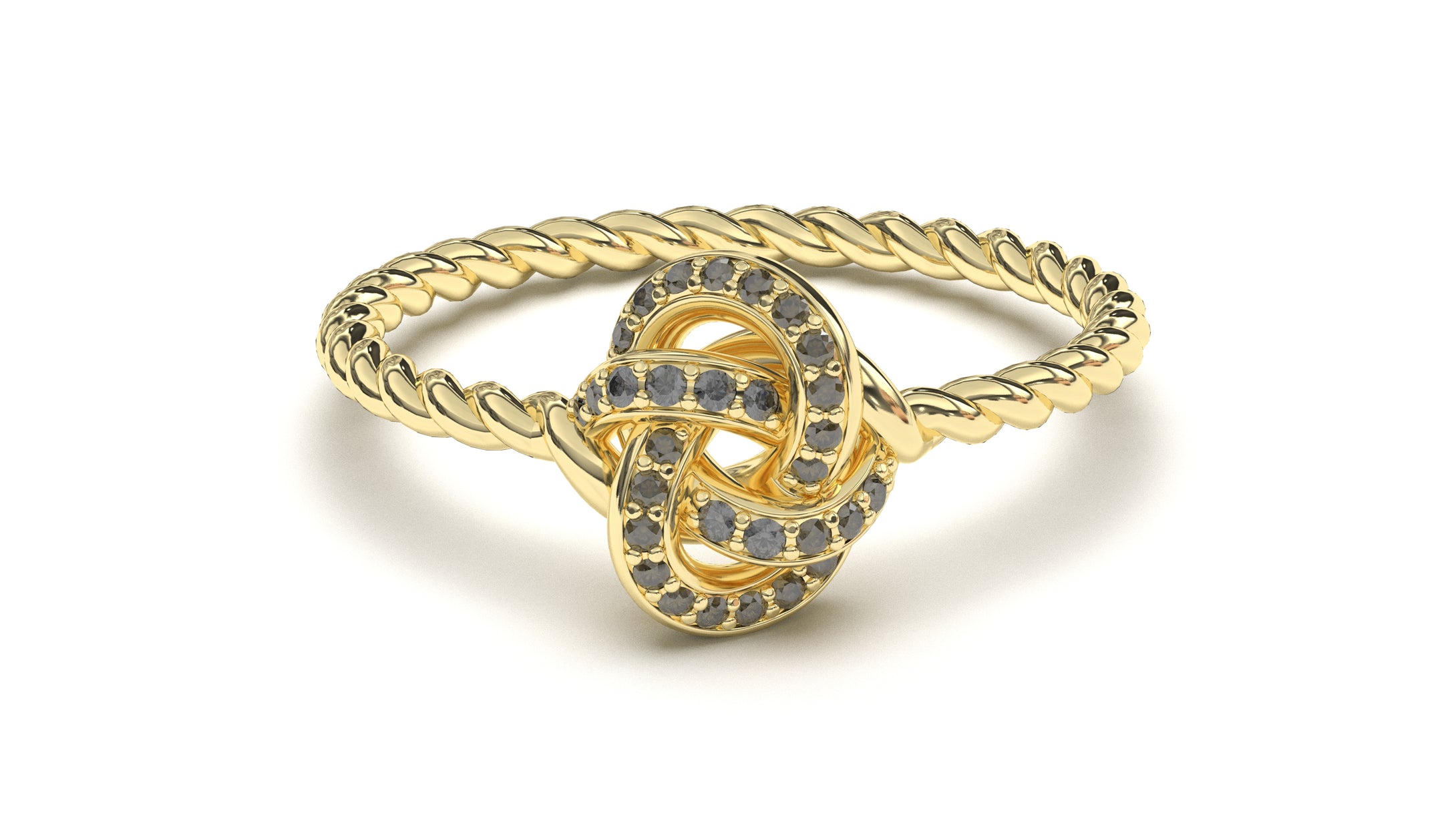 Braid Style Ring Set with Round Black Diamonds | Knots Twist VII
