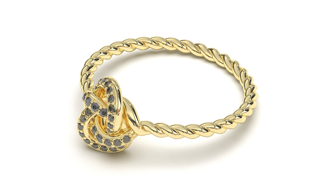 Braid Style Ring Set with Round Black Diamonds | Knots Twist VII