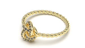 Braid Style Ring Set with Round Black Diamonds | Knots Twist VII