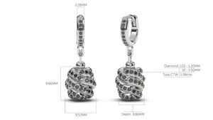 Braid Style Earrings Encrusted with Round Black Diamonds | Knots Twist II