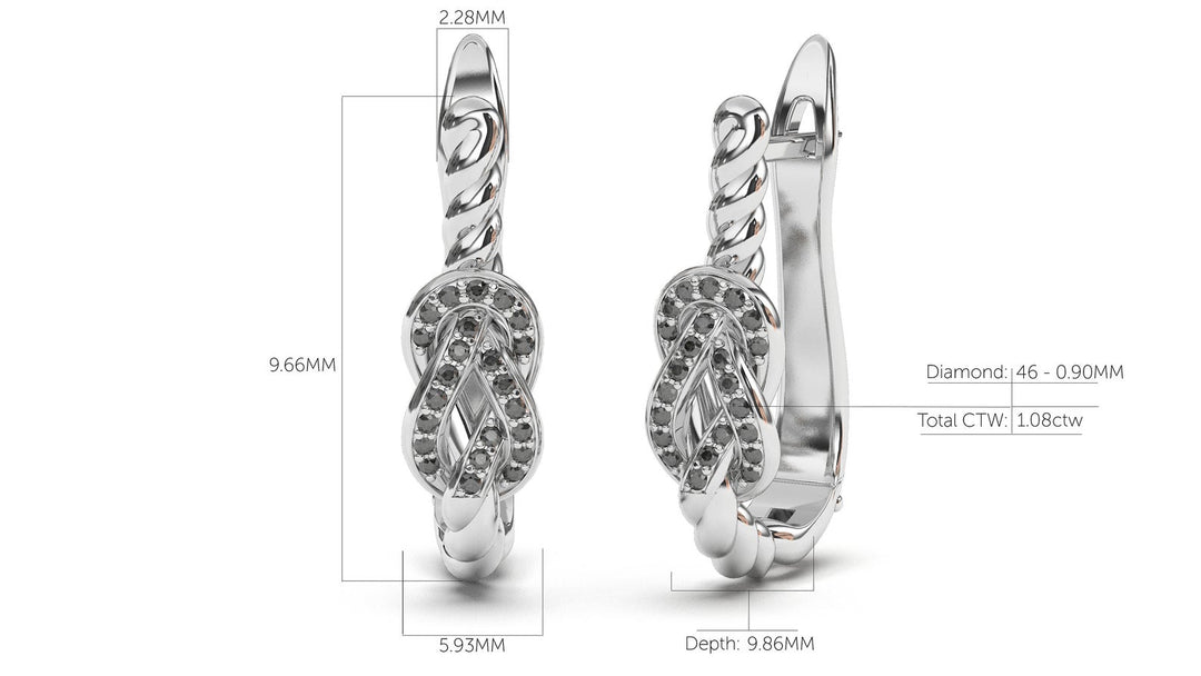 Braid Style Earrings Encrusted with Round Black Diamonds | Knots Twist III