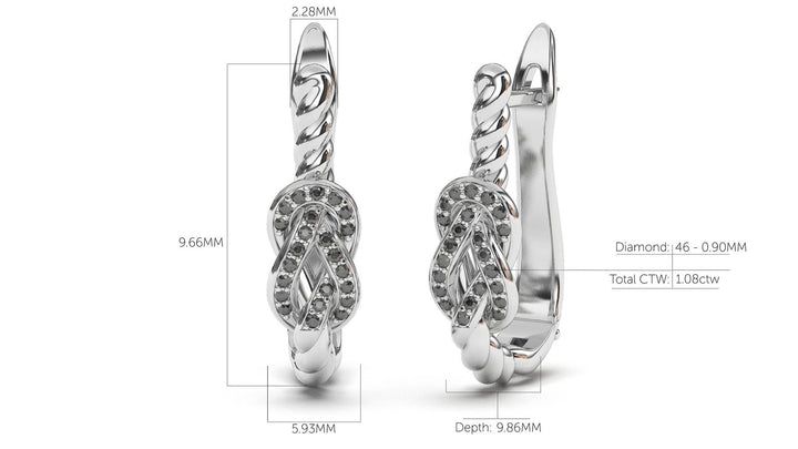 Braid Style Earrings Encrusted with Round Black Diamonds | Knots Twist III