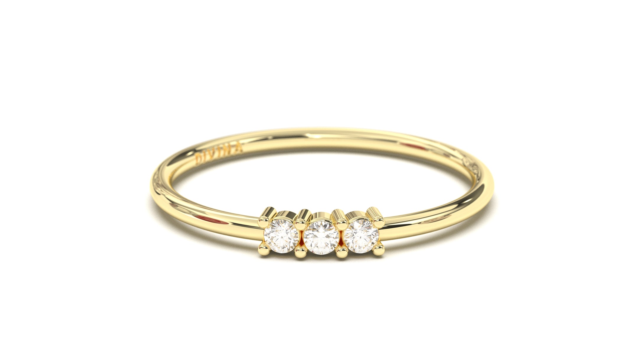 Stackable Gold Ring with Three Diamond Design | Mix & Match Solo XV