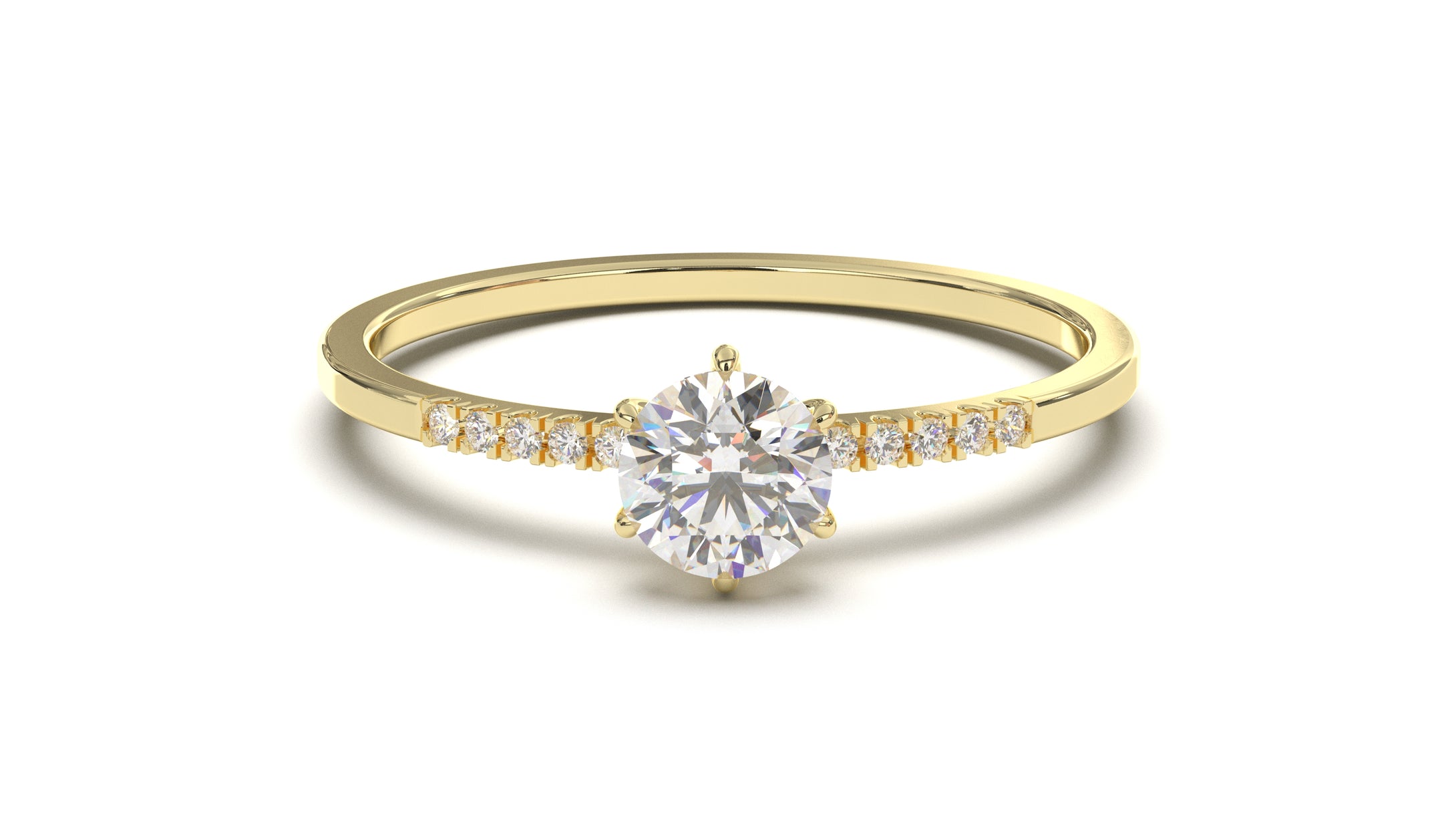 Classic Engagement Ring with a Center Round White Diamond and Round White Side Diamonds | Fête Matrimony XIII