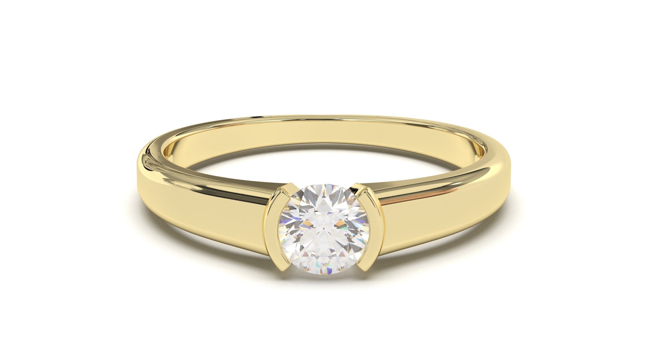 Engagement Ring with a Thick Shank and a Solitaire Round White Diamond | Fête Matrimony XIX