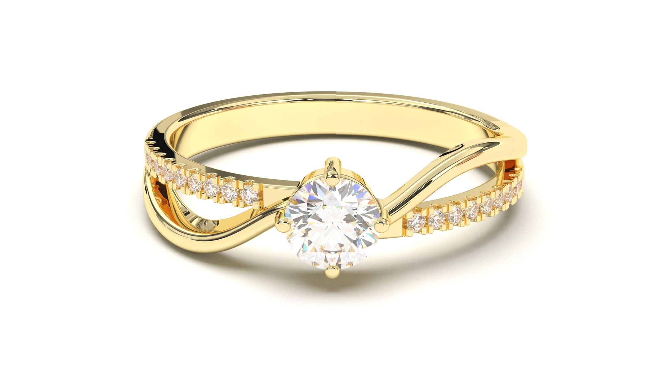 Engagement Ring with a Center Round White Diamond and Round White Diamond Side Stones | Fête Matrimony XXII