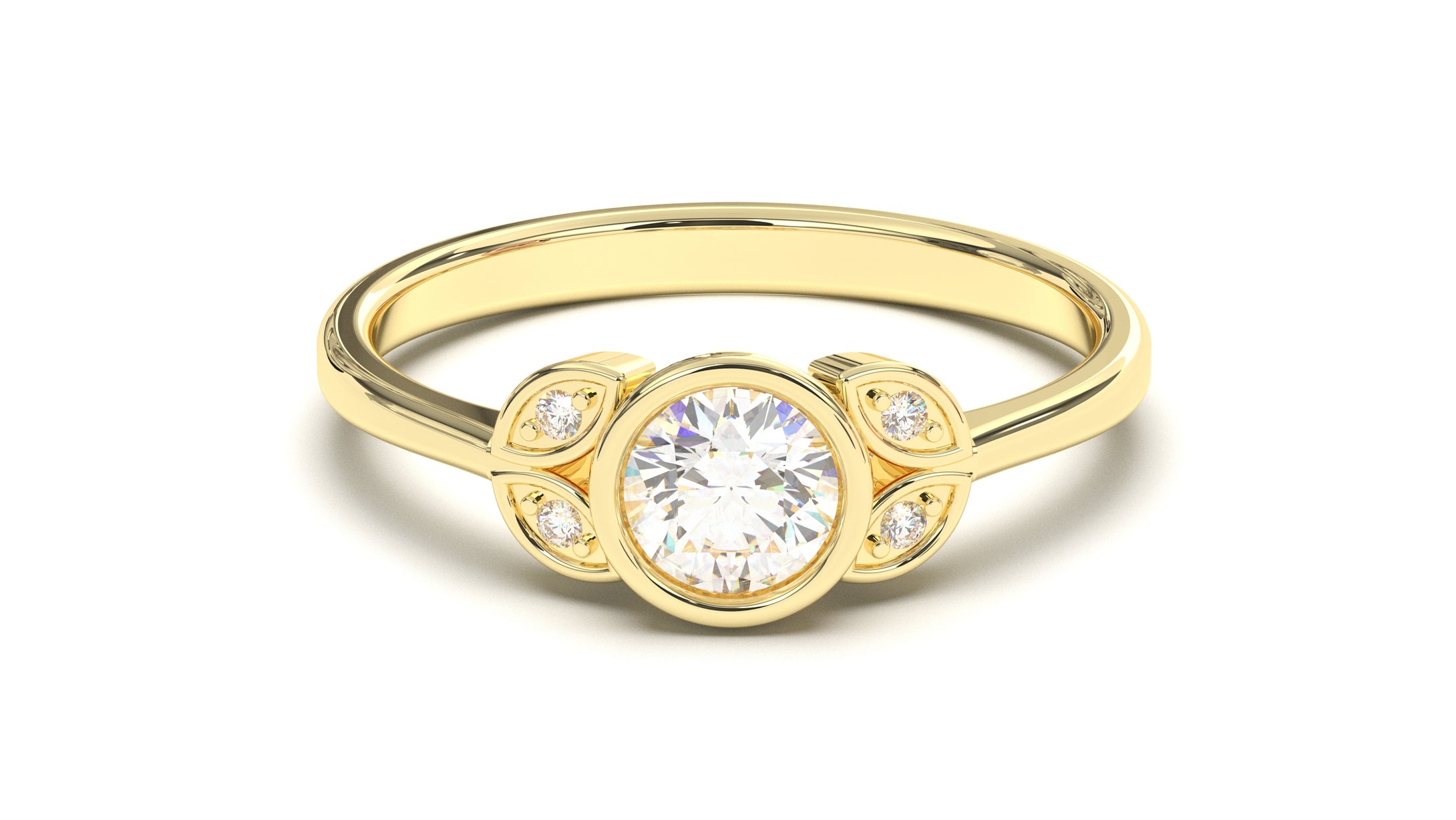 Ring with Center Round Diamond and Round White Diamond Side Stones | Fête Matrimony XXIV