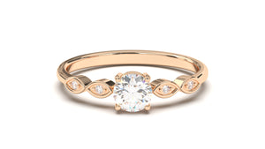 Engagement Ring with a Center Round White Diamond and Round White Diamond Side Stones | Fête Matrimony XXV