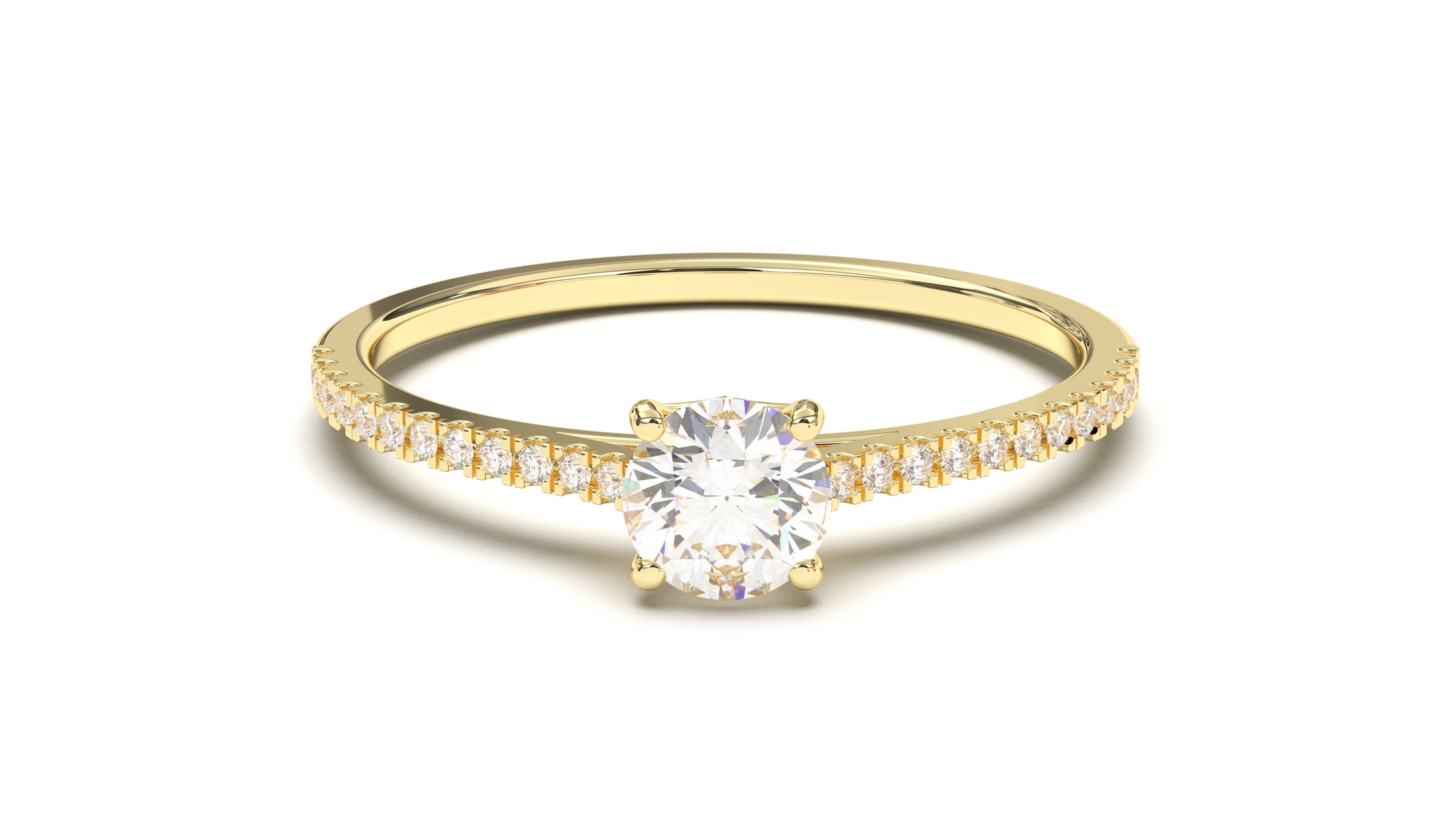 Engagement Ring with a Center Round White Diamond and Round White Diamond Side Stones | Fête Matrimony XXVI