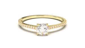 Engagement Ring with a Center Round White Diamond and Round White Diamond Side Stones | Fête Matrimony XXVI