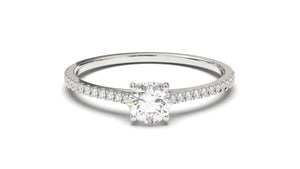 Engagement Ring with a Center Round White Diamond and Round White Diamond Side Stones | Fête Matrimony XXVI
