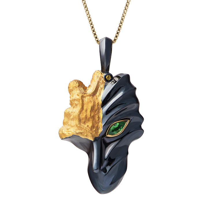Carnival Mask Pendant with Tsavorite and Yellow Sapphire | Masquerade IV
