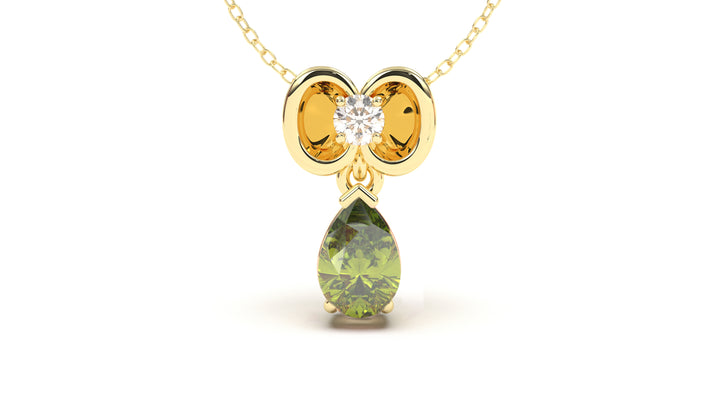 Pendant with Pearshape Green Peridot and Round White Diamond | Bloom Flora XII