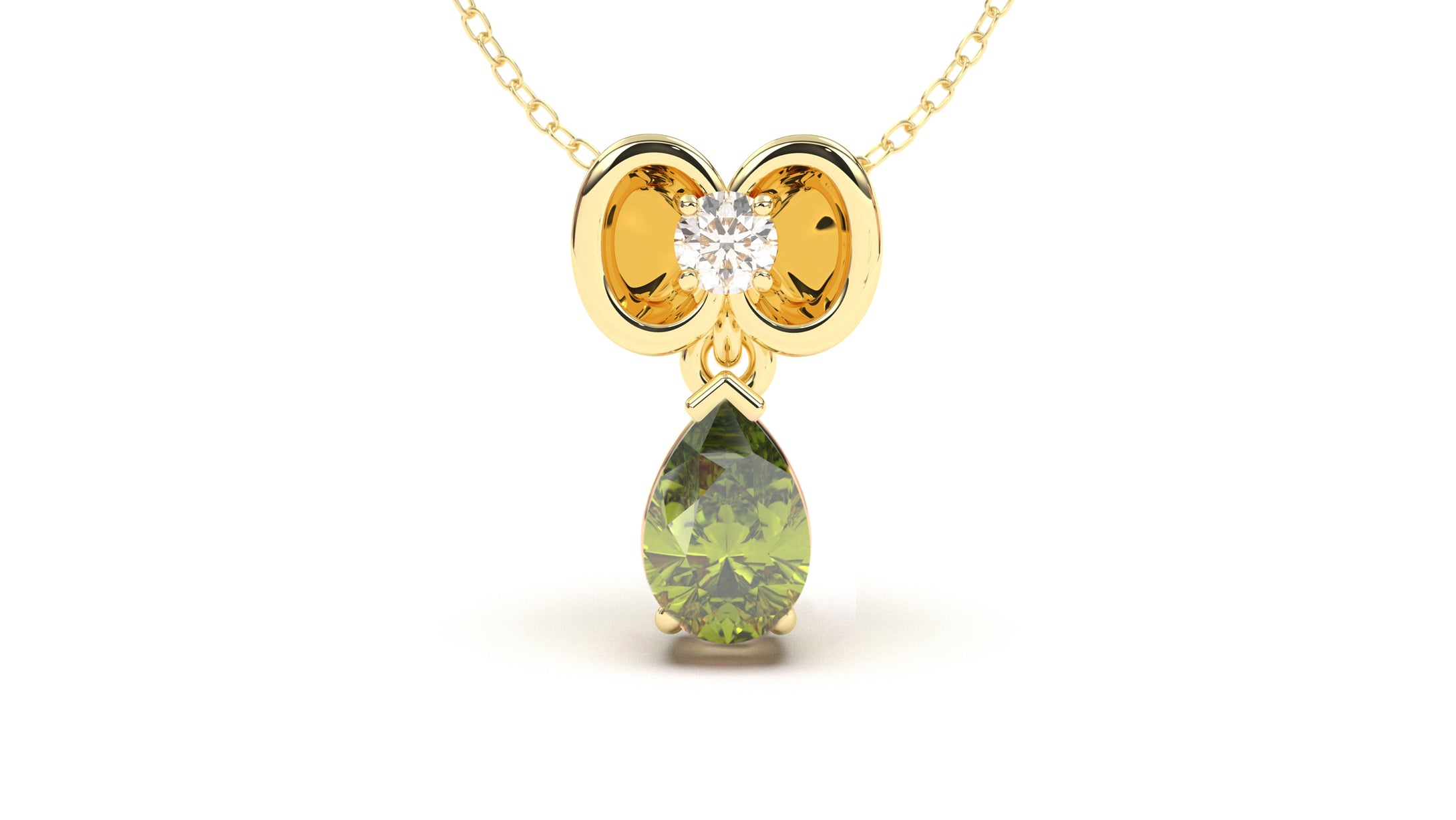 Pendant with Pearshape Green Peridot and Round White Diamond | Bloom Flora XII