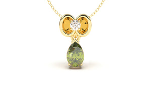 Pendant with Pearshape Green Peridot and Round White Diamond | Bloom Flora XII