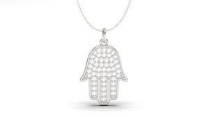 Hand Pendant Amulet with White Diamonds | Hamsa VI