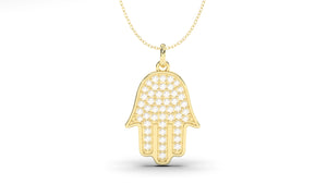 Hand Pendant Amulet with White Diamonds | Hamsa VI