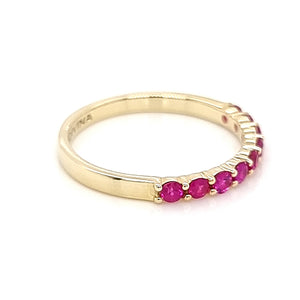 Yellow Gold Ring Band with Round Natural Rubies in Half Shank Arrangement