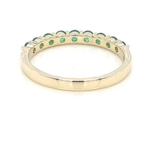 Yellow Gold Ring Band with Round Natural Emeralds in Half Shank Arrangement