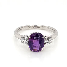 Load image into Gallery viewer, Platinum Ring with 15 Pointer Diamonds on the Side and Oval Purple Sapphire in the Center
