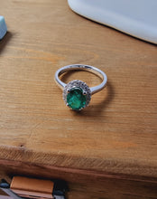 Load image into Gallery viewer, Emerald Halo Ring with White Diamonds made in 9K White Gold
