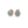 Pink Gold Earring Studs with White Diamonds and Light Blue Natural Zircon