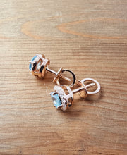 Load image into Gallery viewer, Pink Gold Earring Studs with White Diamonds and Light Blue Natural Zircon
