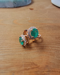 Emeralds and White Diamonds Earrings set in 18K Rose Gold