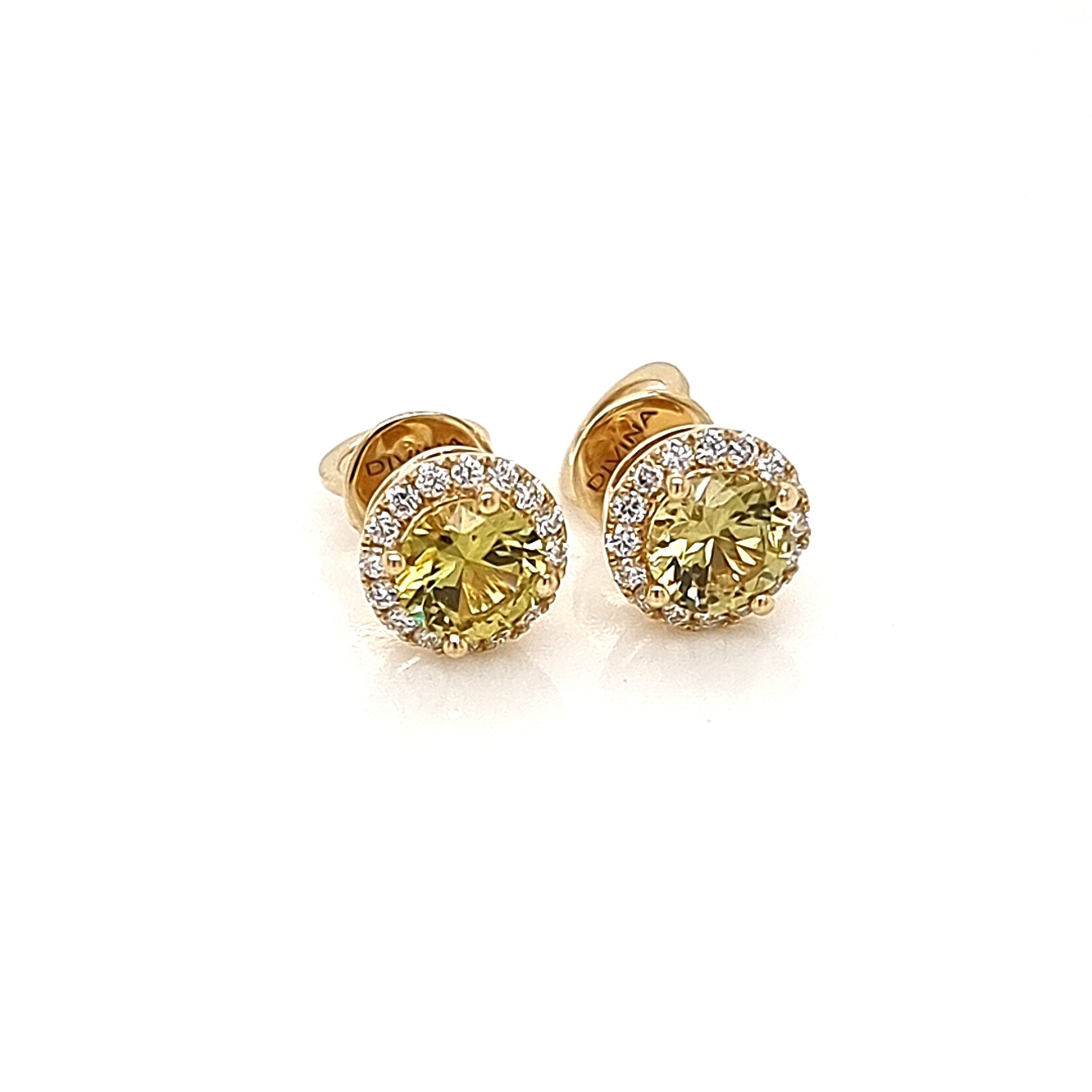 Yellow Gold Unique Earring Studs with White Accent Diamonds and Mali Garnet 1.05 CW
