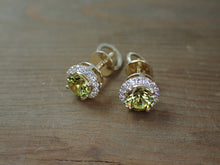 Load image into Gallery viewer, Yellow Gold Unique Earring Studs with White Accent Diamonds and Mali Garnet 1.05 CW
