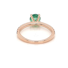 Load image into Gallery viewer, Solitaire Round Emerald Ring with Accent White Diamonds on the Shank in 18K Rose Gold
