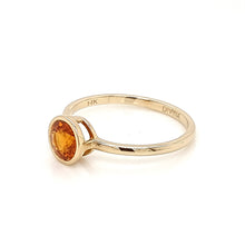 Load image into Gallery viewer, Solitaire Orange Sapphire Ring in Bezel Setting made of 14K Yellow Gold 1.22 TCW
