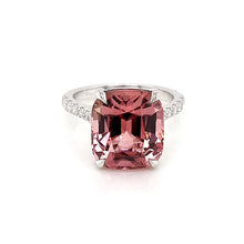 Load image into Gallery viewer, Elegant Statement Ring with Accent White Diamonds and a Certified Mozambique Orange-Pink Tourmaline 6.53 CW
