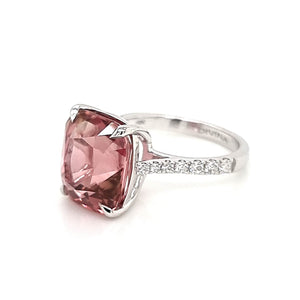 Elegant Statement Ring with Accent White Diamonds and a Certified Mozambique Orange-Pink Tourmaline 6.53 CW
