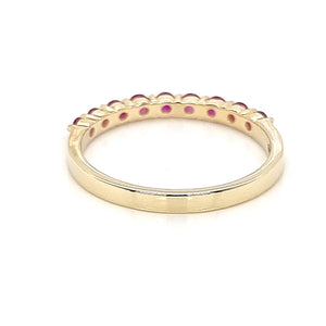 Yellow Gold Ring Band with Round Natural Rubies in Half Shank Arrangement