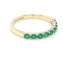 Load image into Gallery viewer, Yellow Gold Ring Band with Round Natural Emeralds in Half Shank Arrangement
