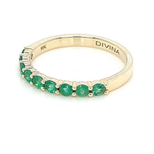 Load image into Gallery viewer, Yellow Gold Ring Band with Round Natural Emeralds in Half Shank Arrangement
