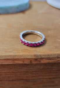 Platinum Ring Band with Round Natural Rubies in Half Shank Arrangement