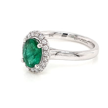 Load image into Gallery viewer, Emerald Halo Ring with White Diamonds made in 9K White Gold
