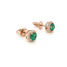 Load image into Gallery viewer, Emeralds and White Diamonds Earrings set in 18K Rose Gold
